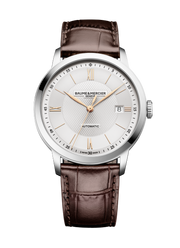 Baume & Mercier Classima 10853 - cassa acciaio - cinturino pelle marrone - quadrante argento con datario